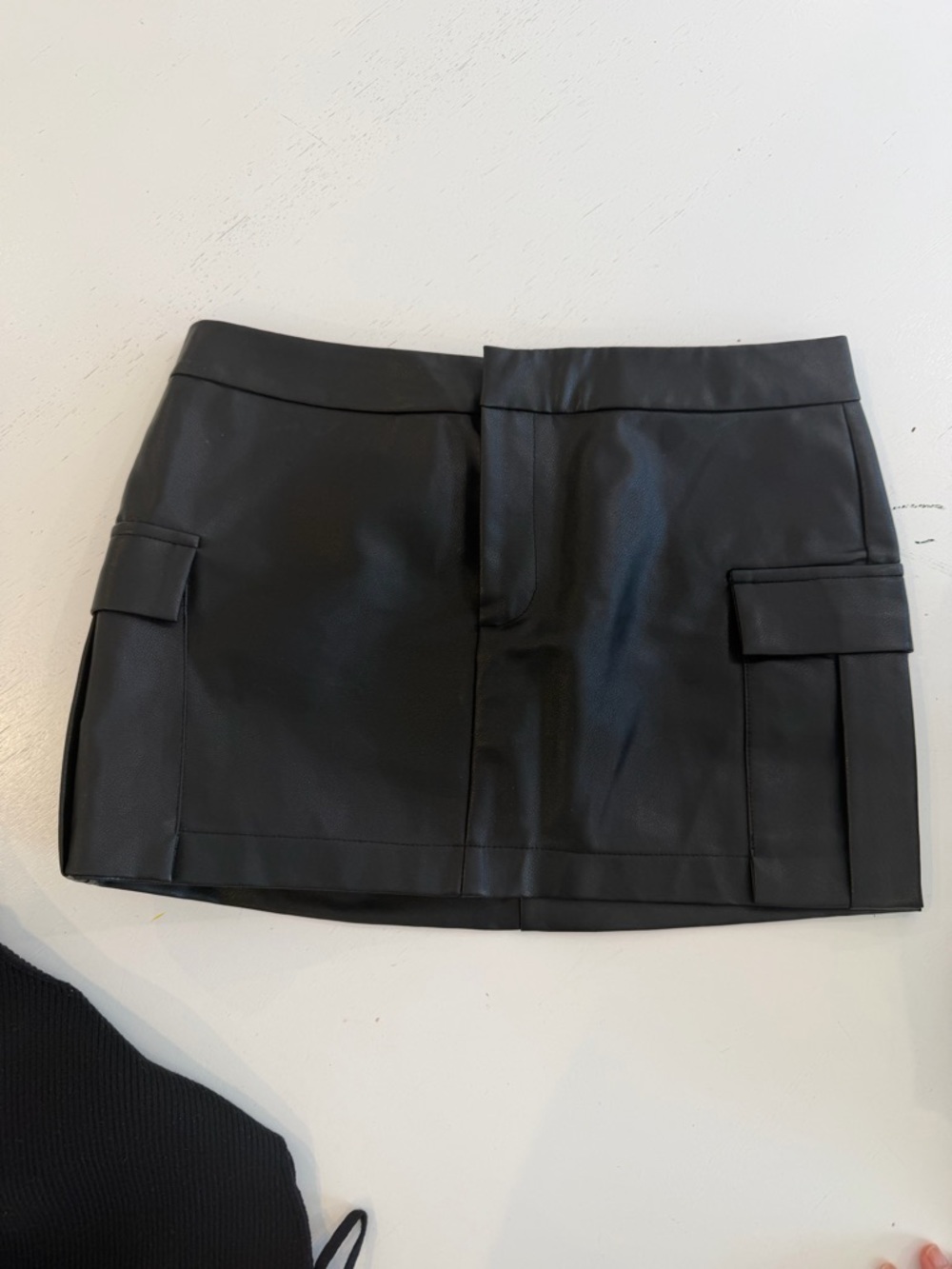 Worn once! Superdown Black Faux Leather Mini Skirt with Cargo Flap Pockets